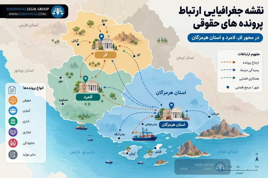 نقشه جغرافیایی ارتباط پرونده های حقوقی